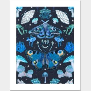 Glowing Moth and Mushroom Magic Pattern Posters and Art